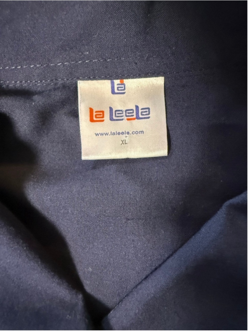 La Leela Mens Navy Blue Palm Tree Embroidered Button Down Shirt Like New (XL) - Picture 4 of 7